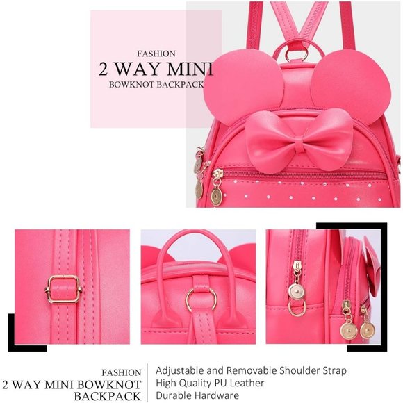 Bowknot Polka Dot Mini Backpack And Convertible Shoulder Bag Purse for Women - Picture 4 of 7